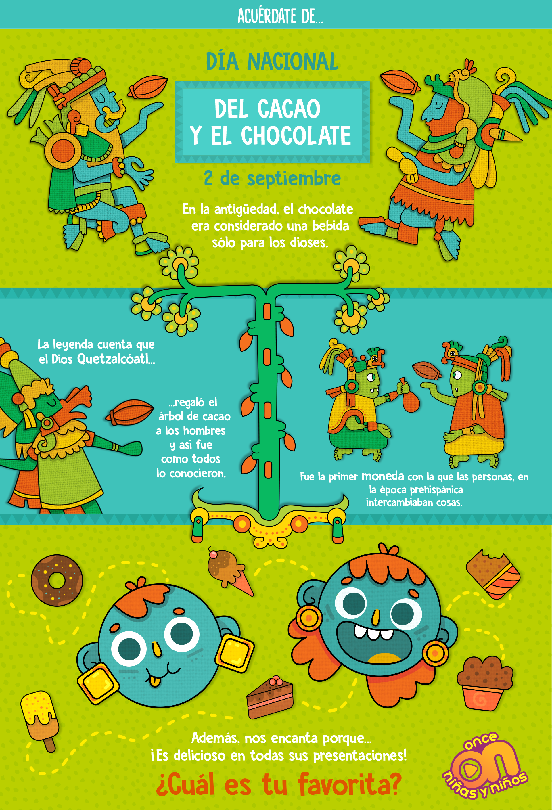 Acuérdate de... Día Nacional del cacao y el chocolate
2 de septiembre
Once Niñas y Niños 